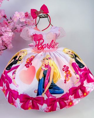 Vestido Princesa Belli Barbie Paete Pink e Dourado - Roupa